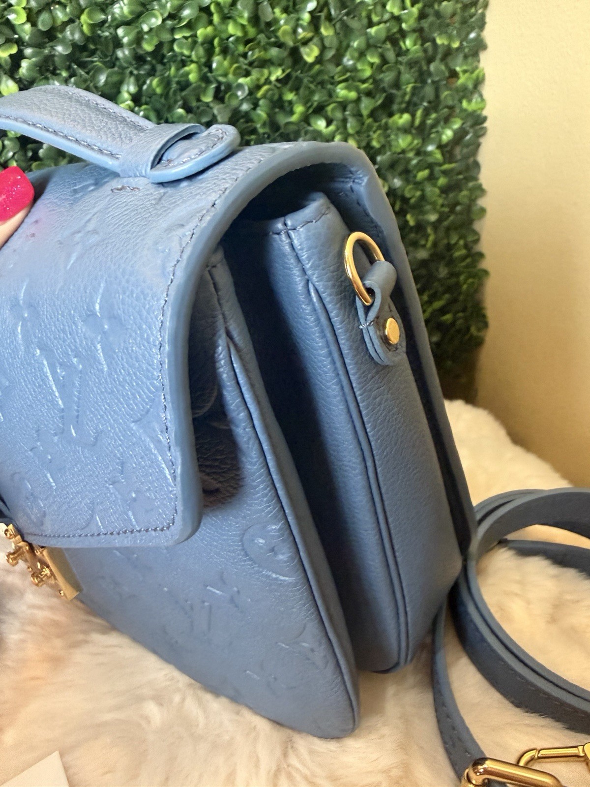 Louis Vuitton Blue Empreinte Monogram Crossbody w/ Detachable Strap, Gold
