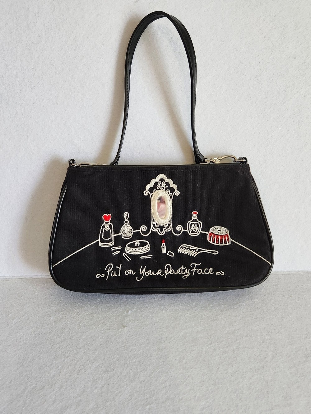 Lulu Guinness Black ‘Put On Your Party Face’ Whimsical Cosmetic Print Bag