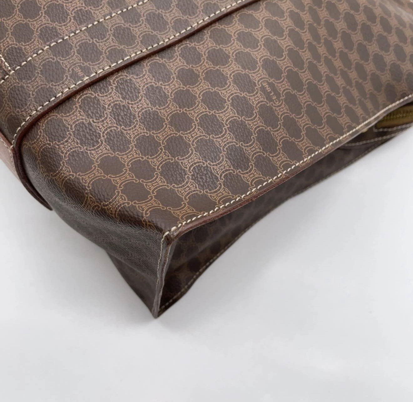 Auth Celine Macadam Brown PVC Leather MC96 Bucket-Shaped Tote Bag i120302