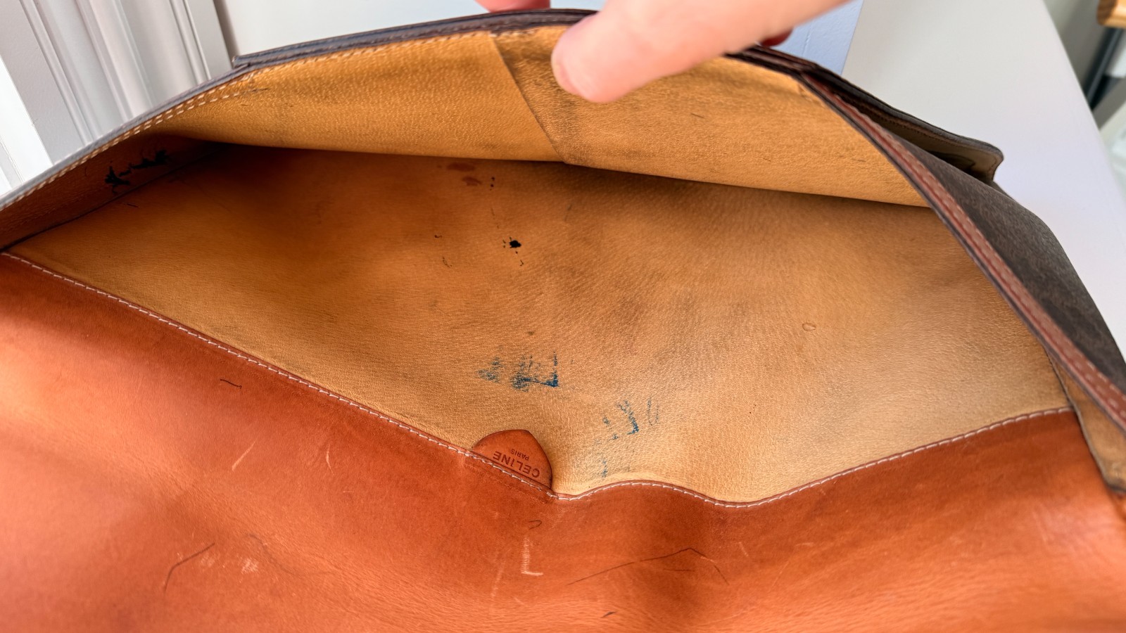 Vintage CELINE Envelope Clutch Portfolio, Brown Monogram Leather, Authenthic