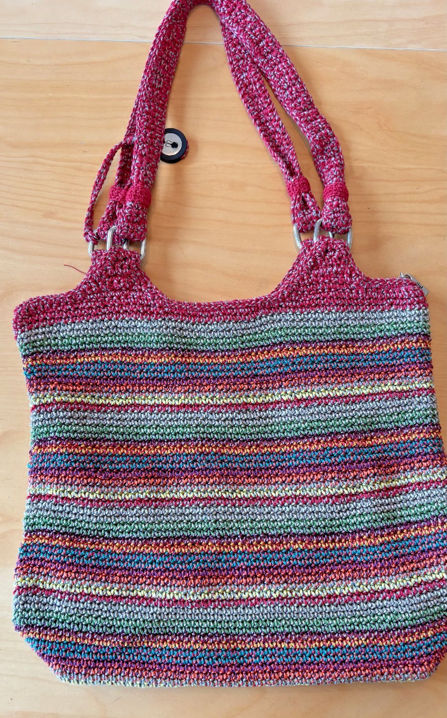 The Sak Indio Crochet Multi-Color Striped Zippered Boho Shoulder Bag Excellent