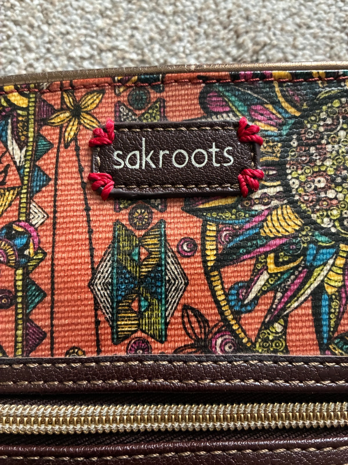 SAKROOTS Shoulder Crossbody Purse Coated Canvas Floral Owl Design ~ EUC!!