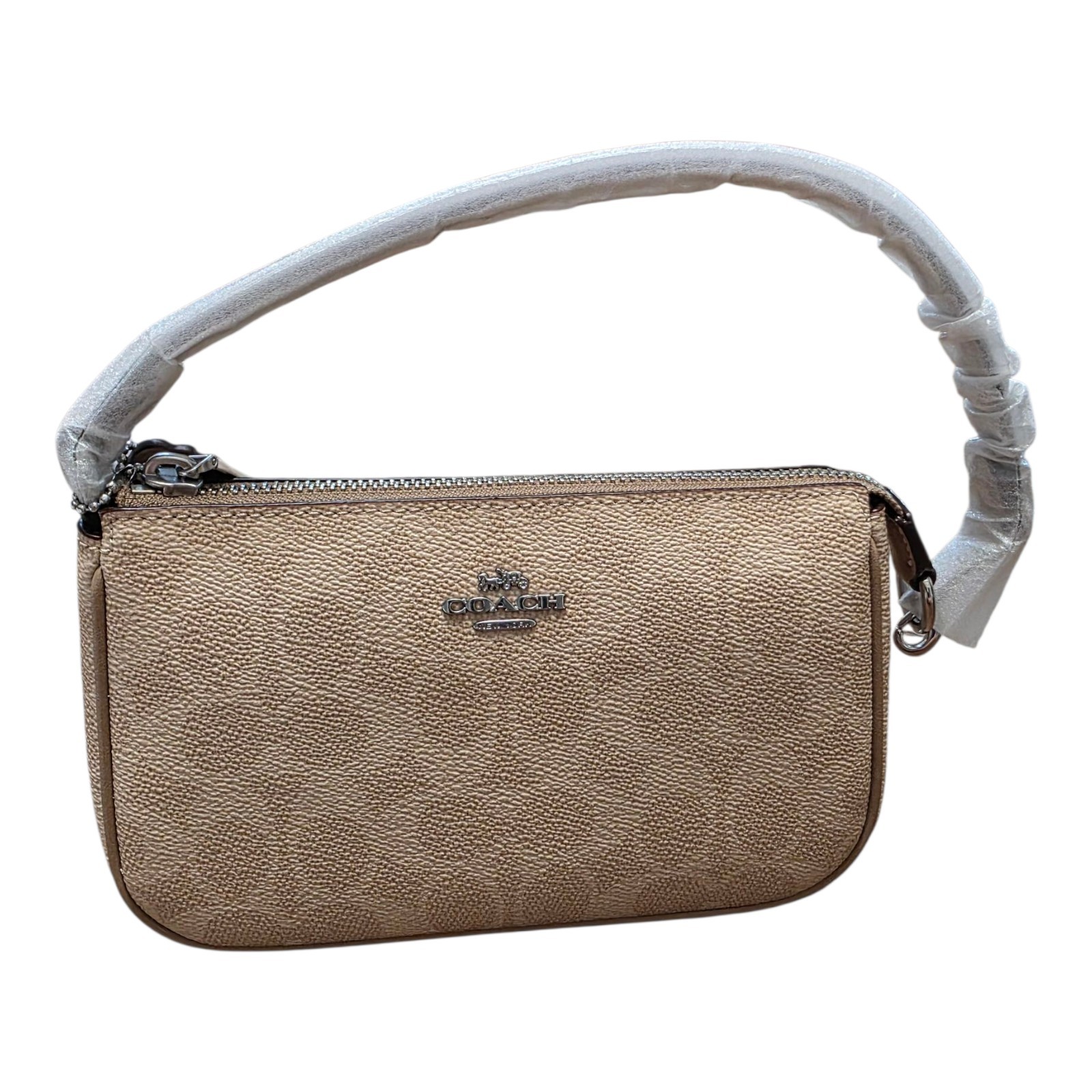 Coach Nolita 19 in Signature Canvas Silver/ Sand/ Taupe Mini Shoulder Bag NWT