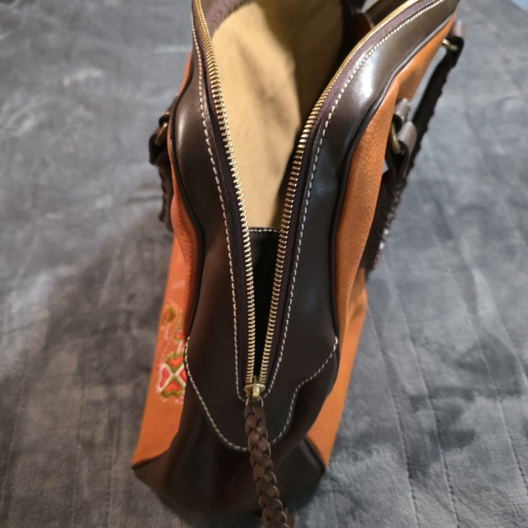 Francesco Biasia Leather Embroidered Y2K Shoulder Bag with Braided Handles