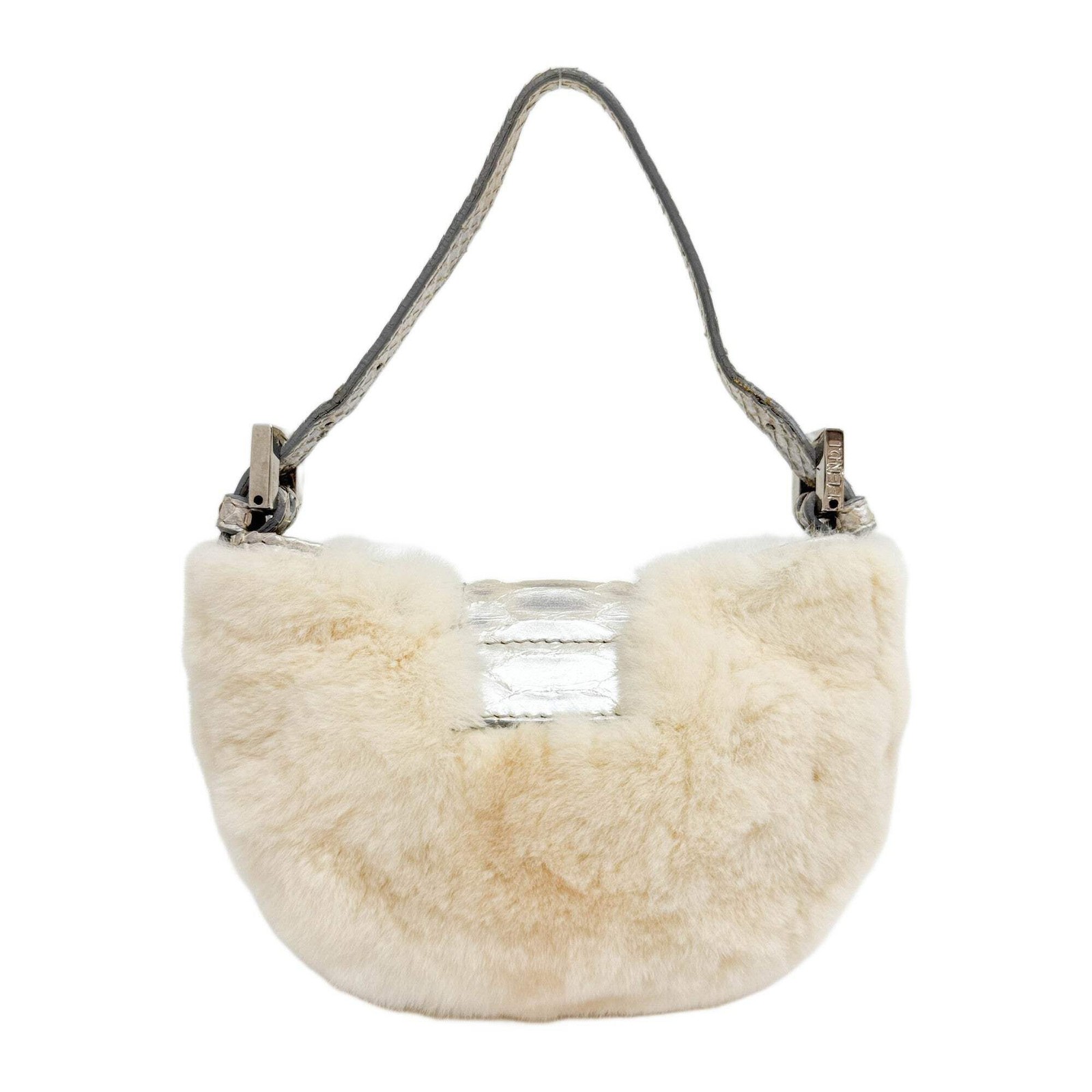 FENDI Mini Croissant Cream Rabbit Fur Hand Bag