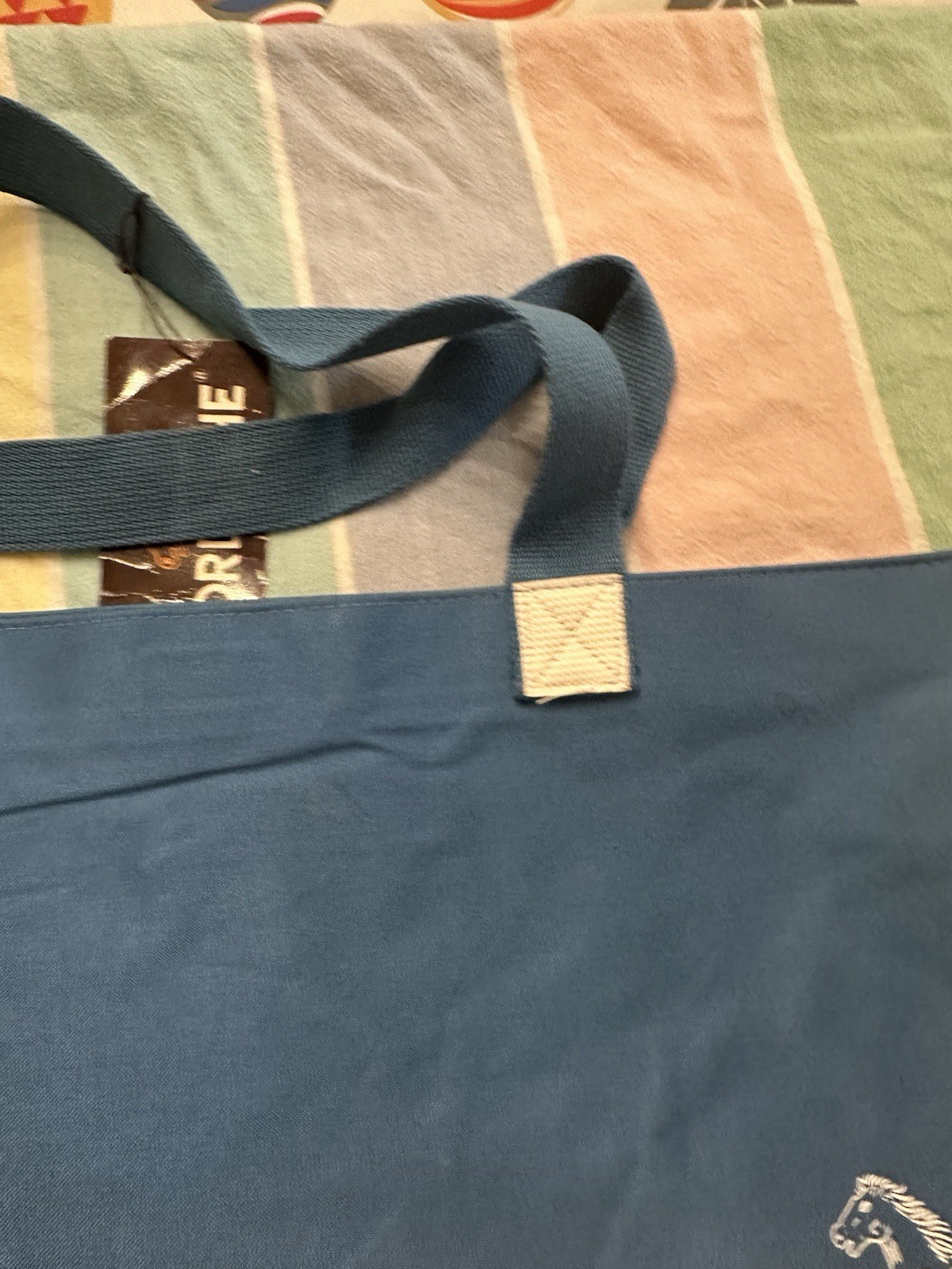 Jordache Nylon Tote Bag Canvas Blue Large 24×16 Double Handles Vintage Tags Gym