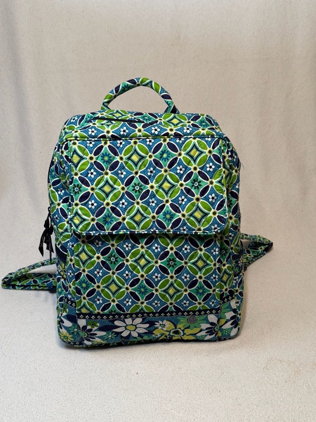 Vera Bradley Quilted Backpack in Daisy Daisy Floral Geometric Print