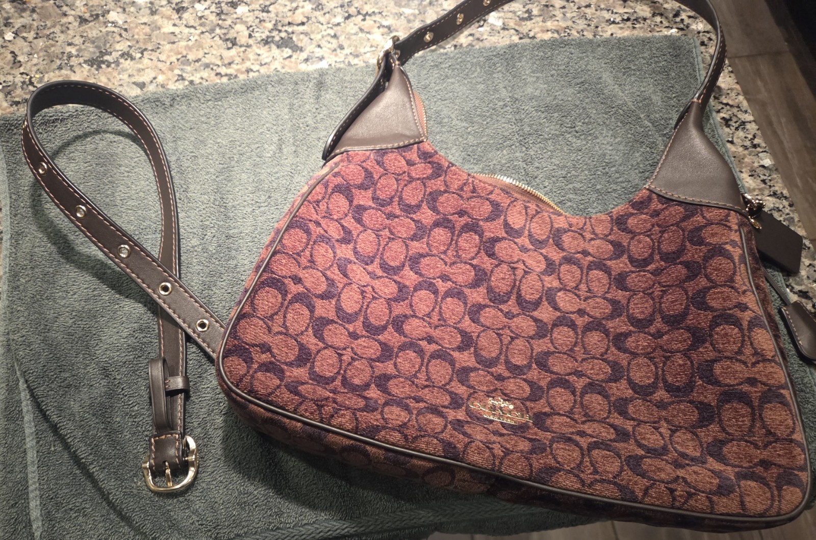 COACH Large Ella Shoulder Bag In Signature Chenille Gold Hardware CCE49 Ella