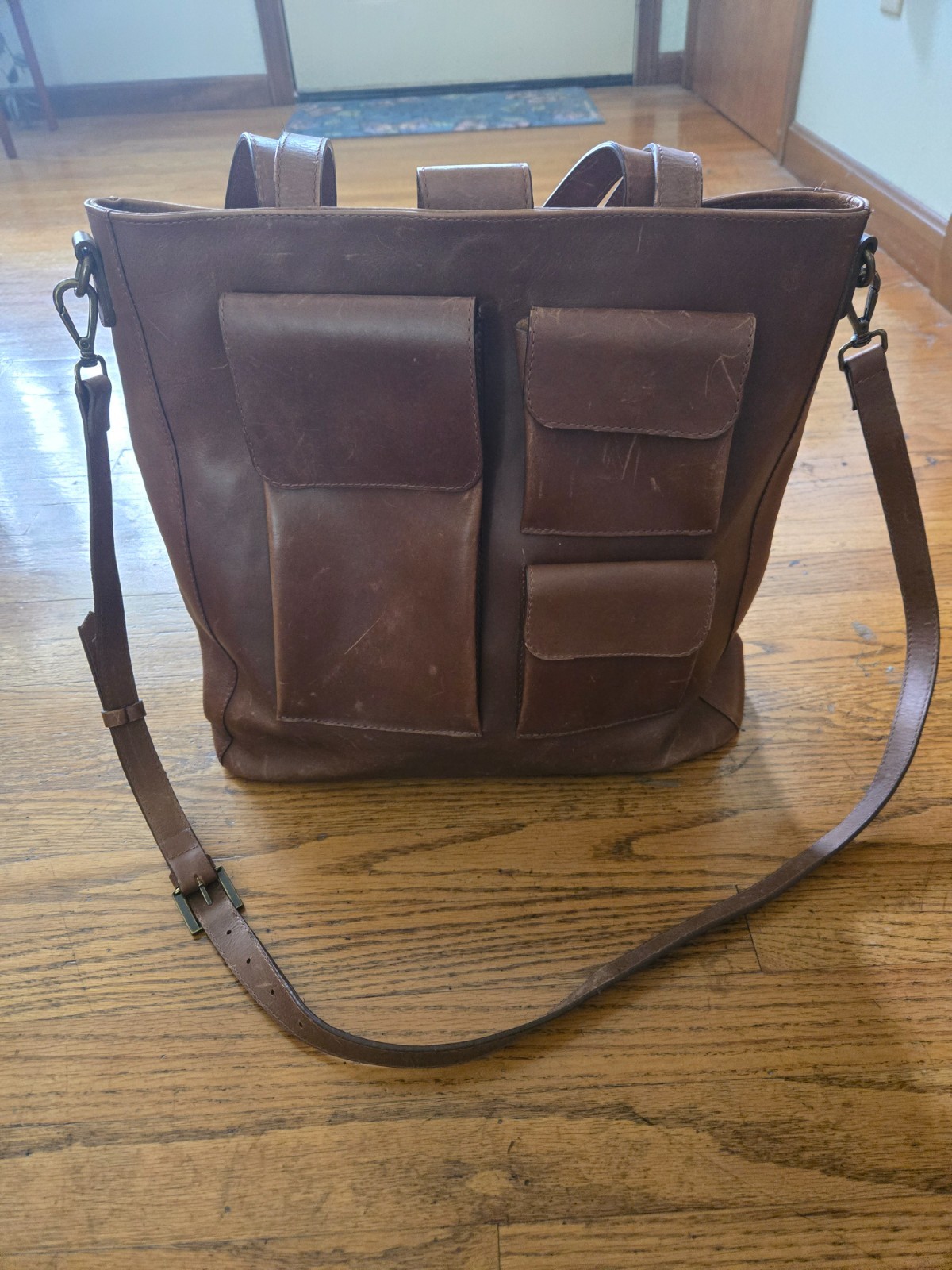 Able Brown Leather Olivia Large Shoulder Tote Bag Pockets Handmade in Brazil