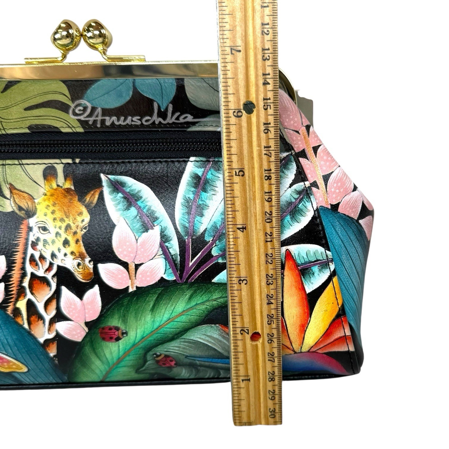 Anuschka Hand-Painted Jungle Kiss Lock Clutch Leather Crossbody Shoulder Purse