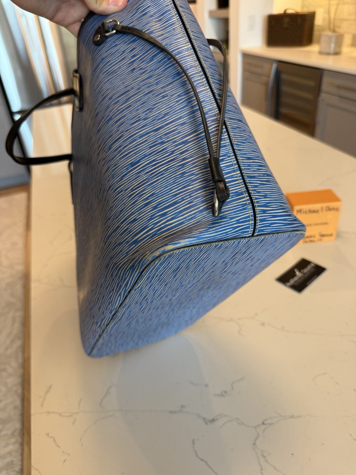 Louis Vuitton Neverfull MM Epi Blue/Black Tote Bag w/ Pouch & Strap
