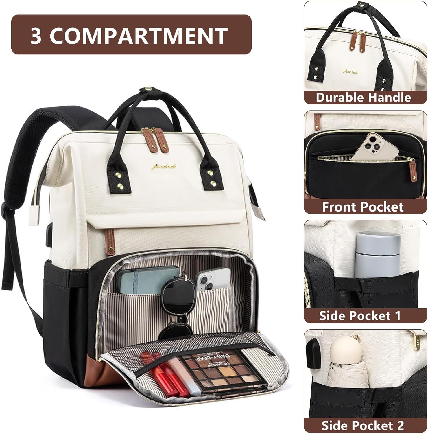 Women Laptop Backpack 15.6 Inch Work Travel School Bag with USB Charger