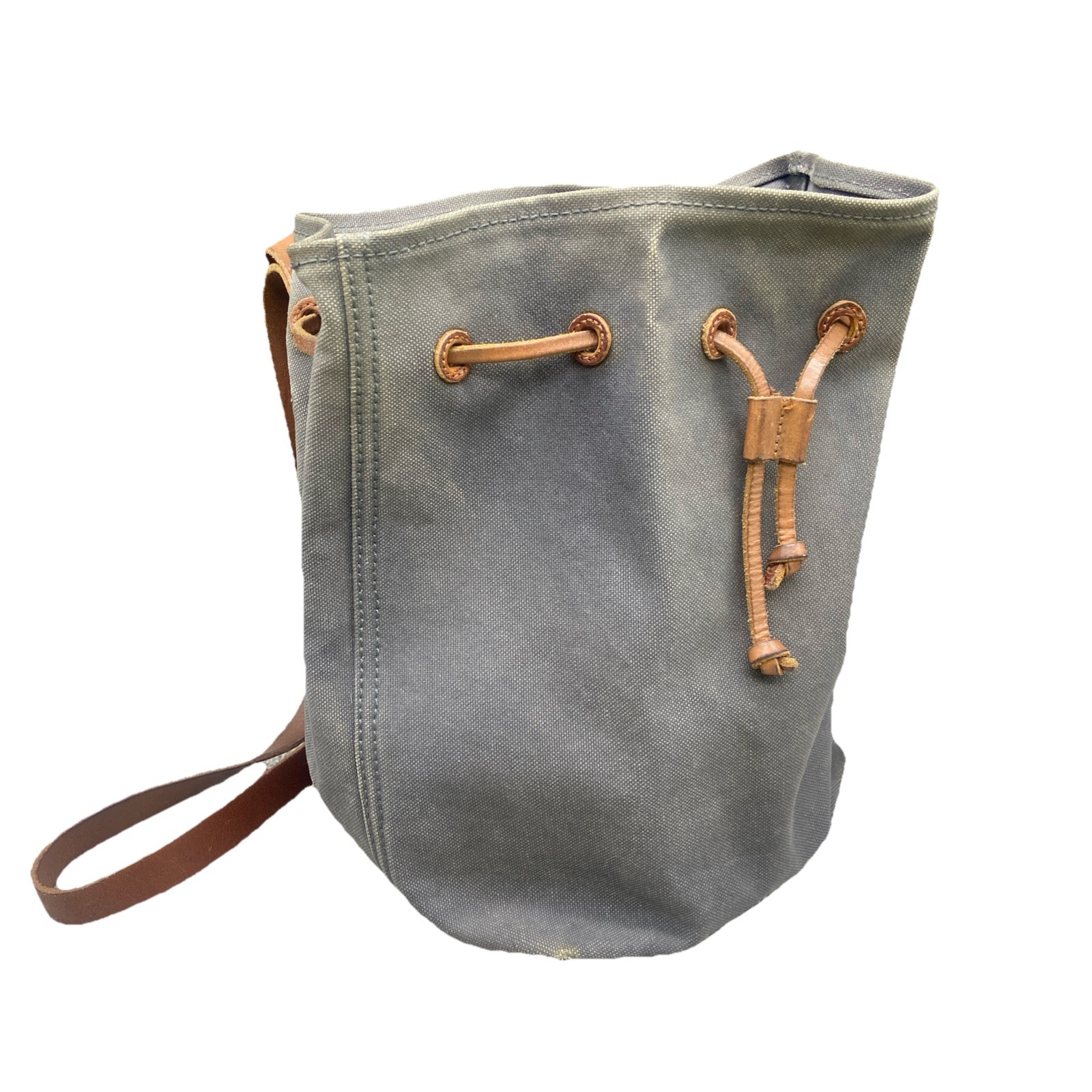 Madewell Bucket Bag Backpack Gray Canvas Drawstring Leather Straps Faded