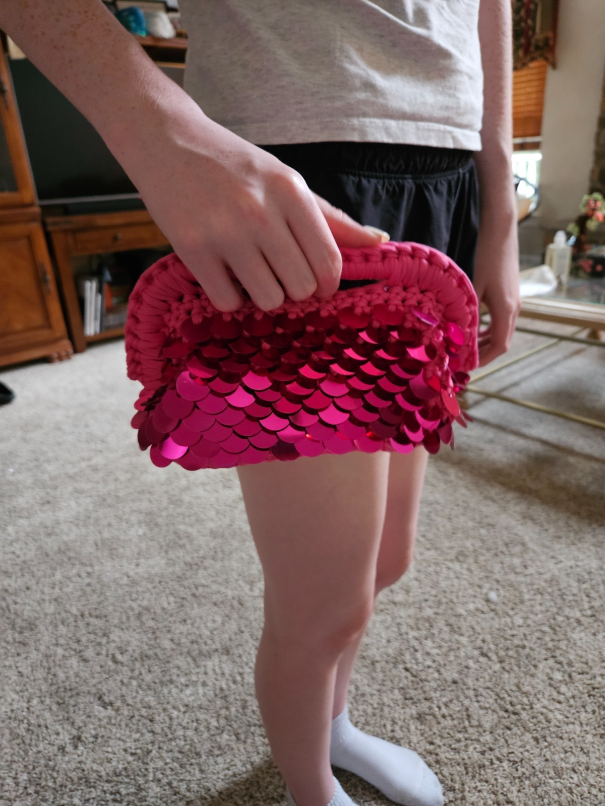 handmade crochet summer clutch sequins
