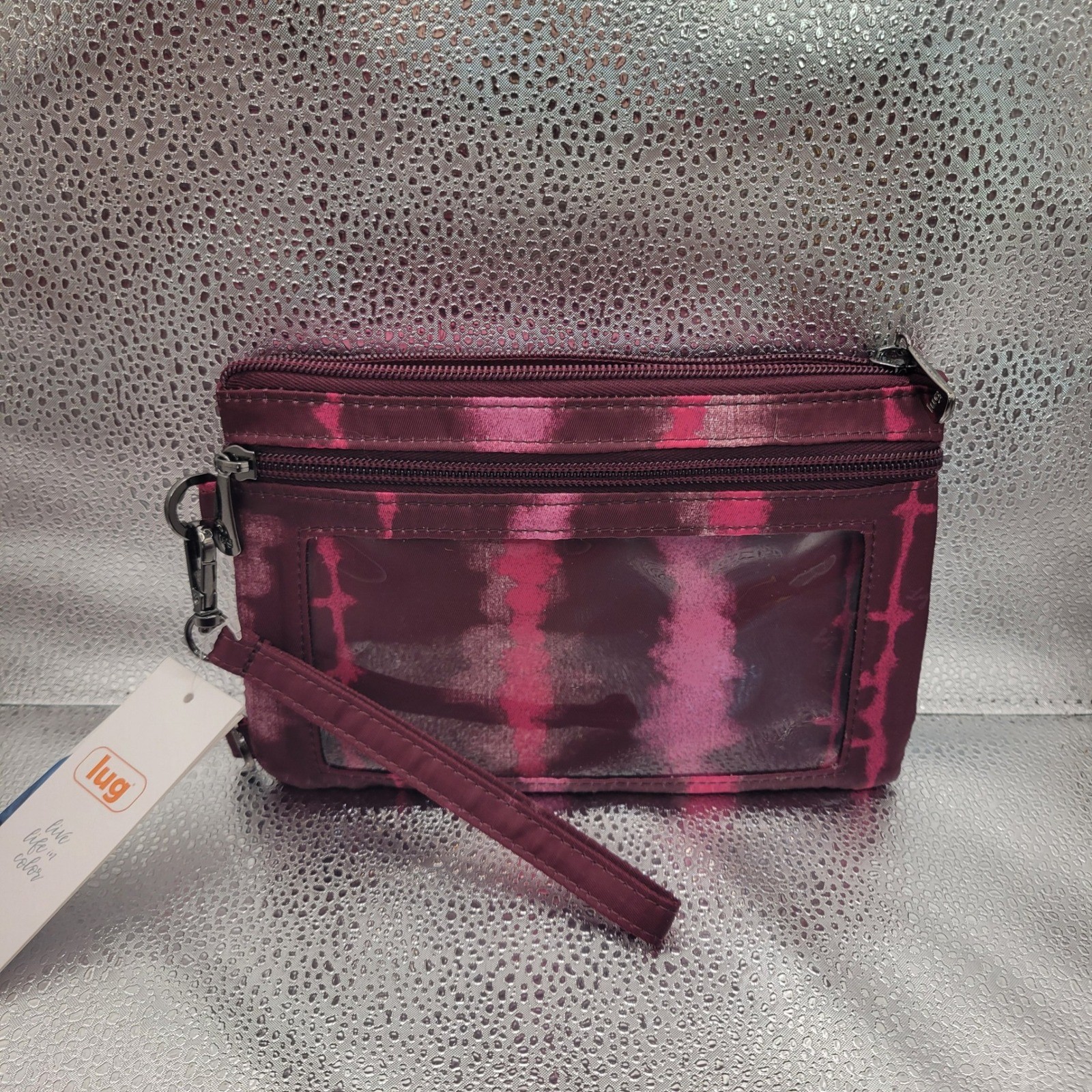 Lug Peekaboo Quilted Wristlet Clutch Pink Burgundy Tie Dye Clear Window NEW