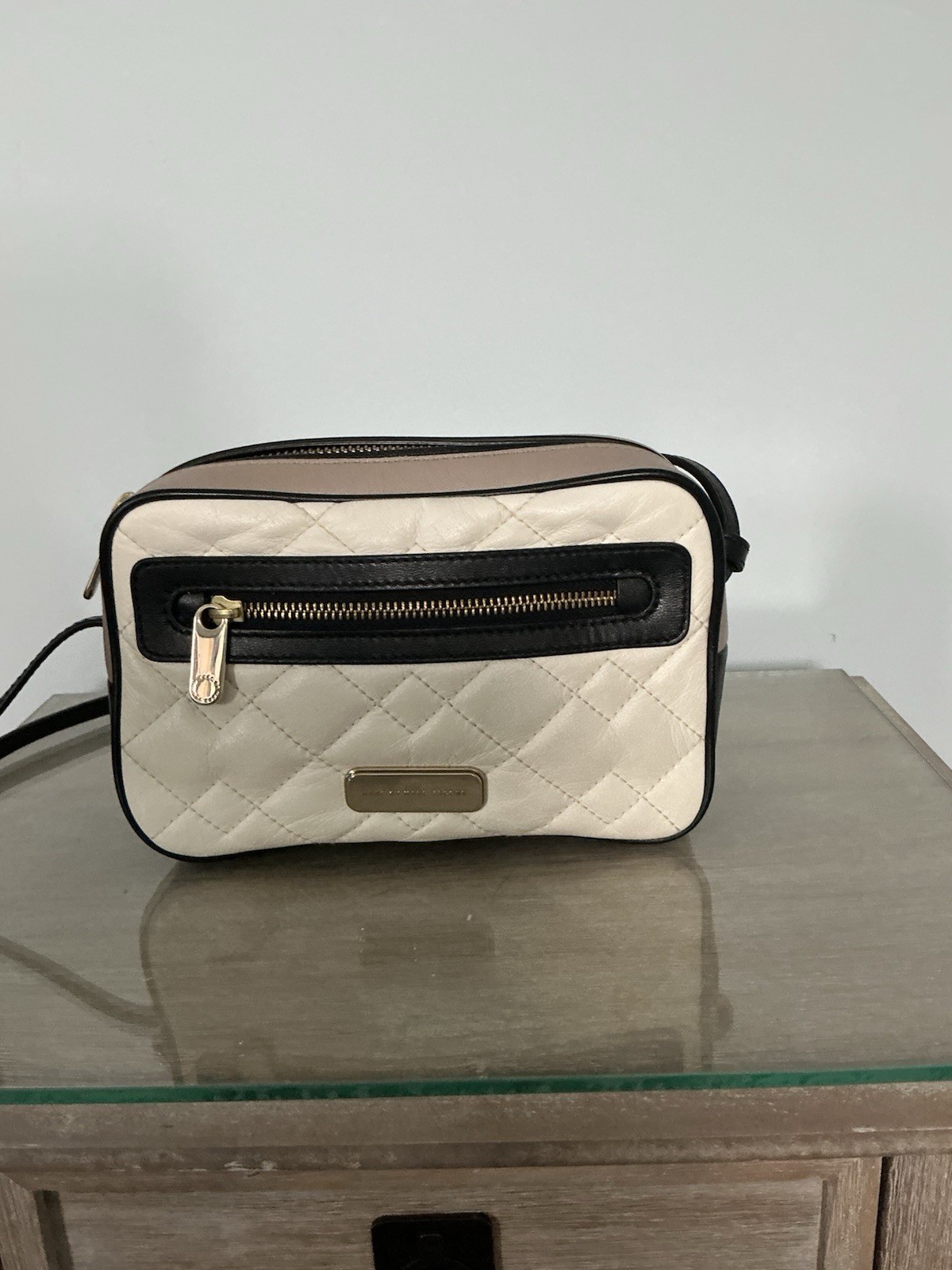Marc by Marc Jacobs Quilted Zip Crossbody Bag Ivory/Black Gold Hardware Small