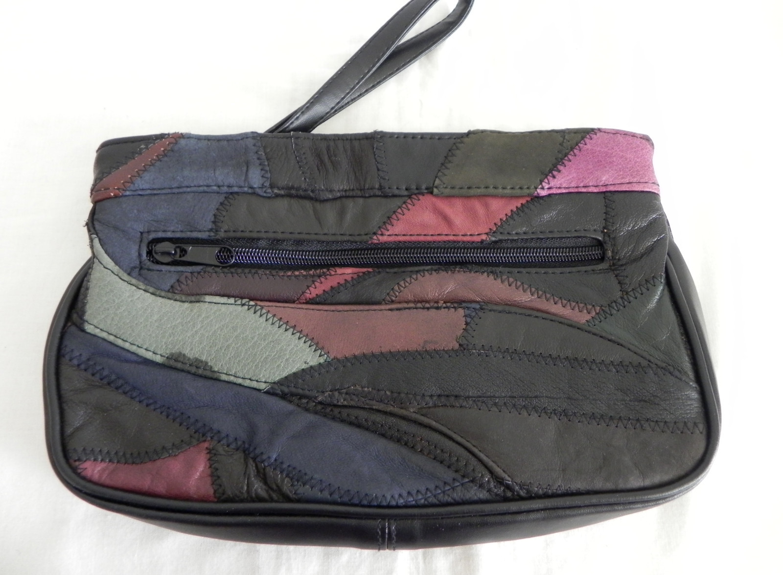 Leather Patching Wristlet Multi-Color Zip Top 10.5″x6″x1.75″