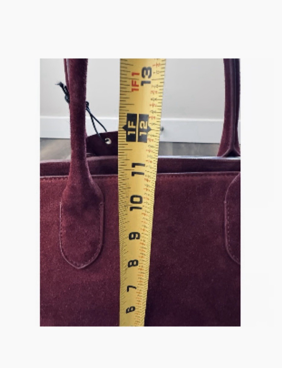 NWT RARE Burgundy Wine Margot New York 100% Suede Double Top Handle Bowling Bag