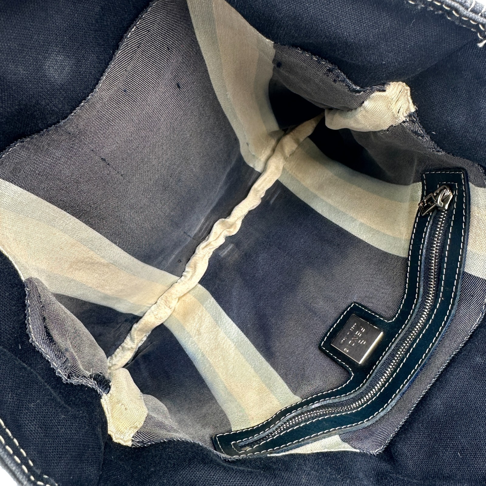 fendi Mamma Baguette Shoulder Bag Denim Tote 308T0302