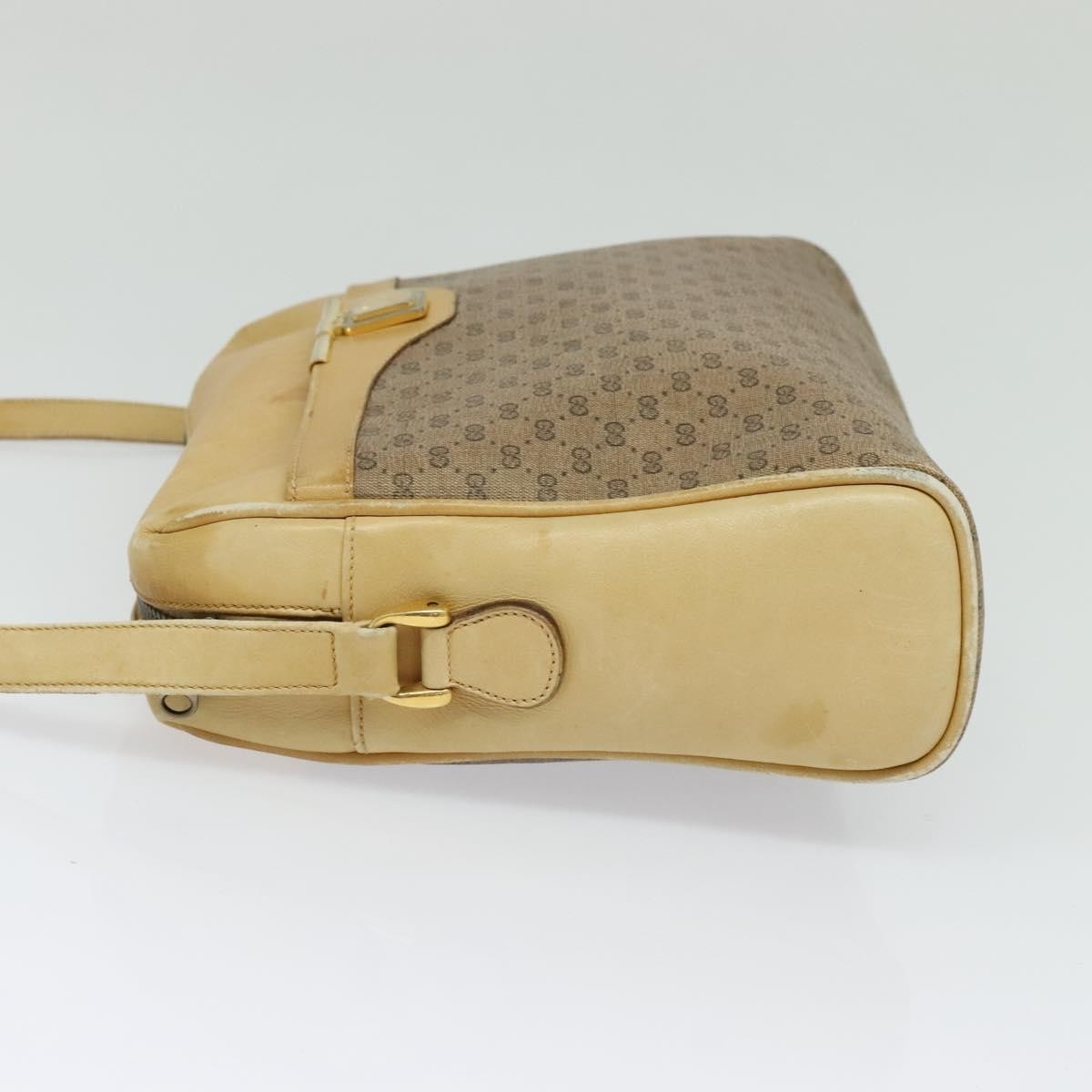 GUCCI Micro GG Supreme Shoulder Bag PVC Beige Gold Auth sw596