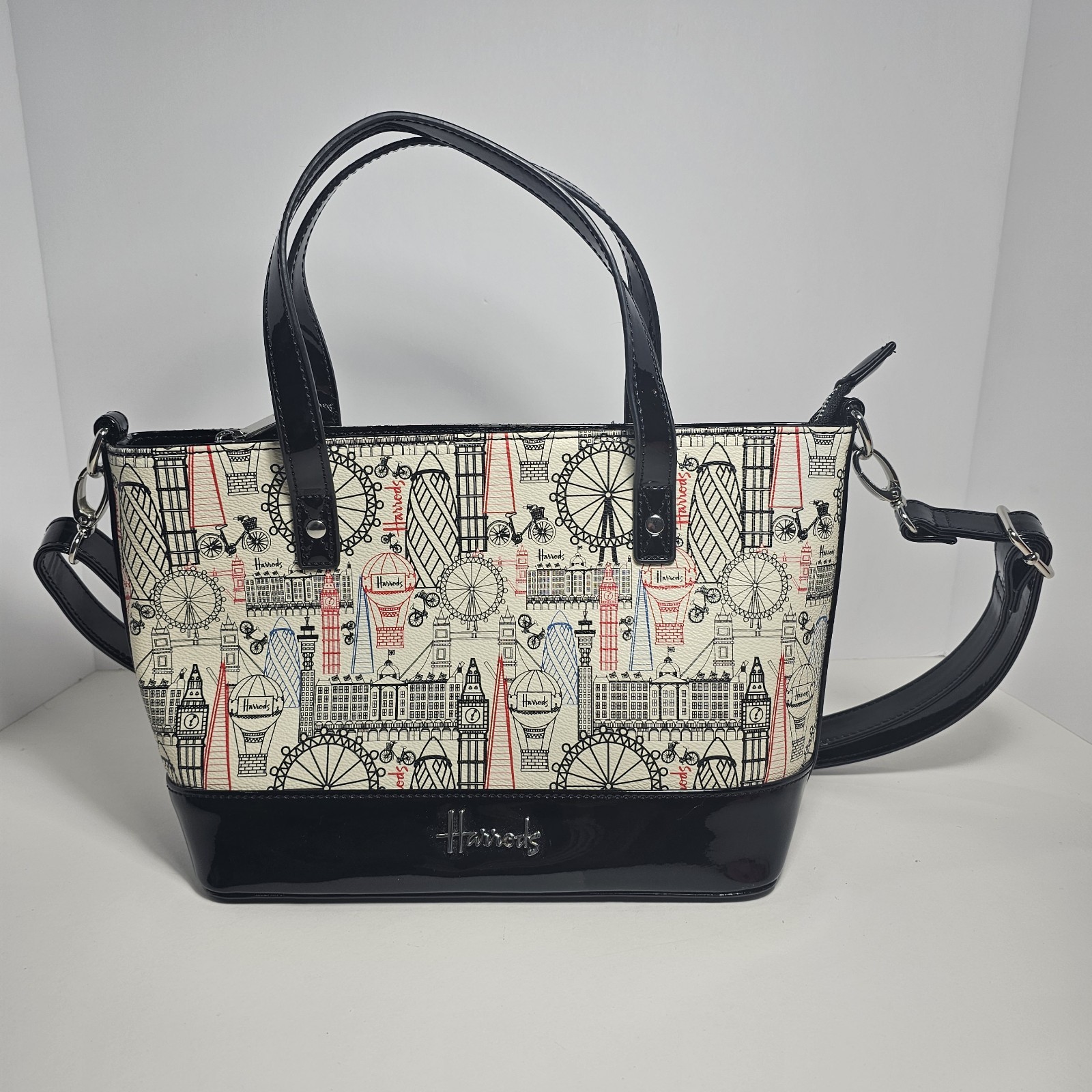 Harrods London Landmarks Purse Shoulder Bag Tote Patent Leather Trim