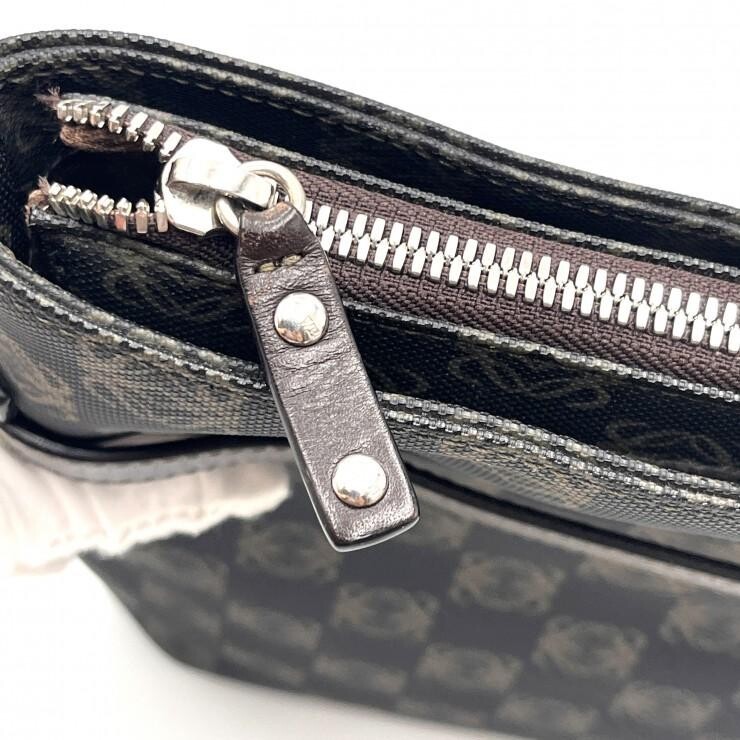 LOEWE Anagram Monogram PVC Leather Shoulder Bag Black Brown Auth