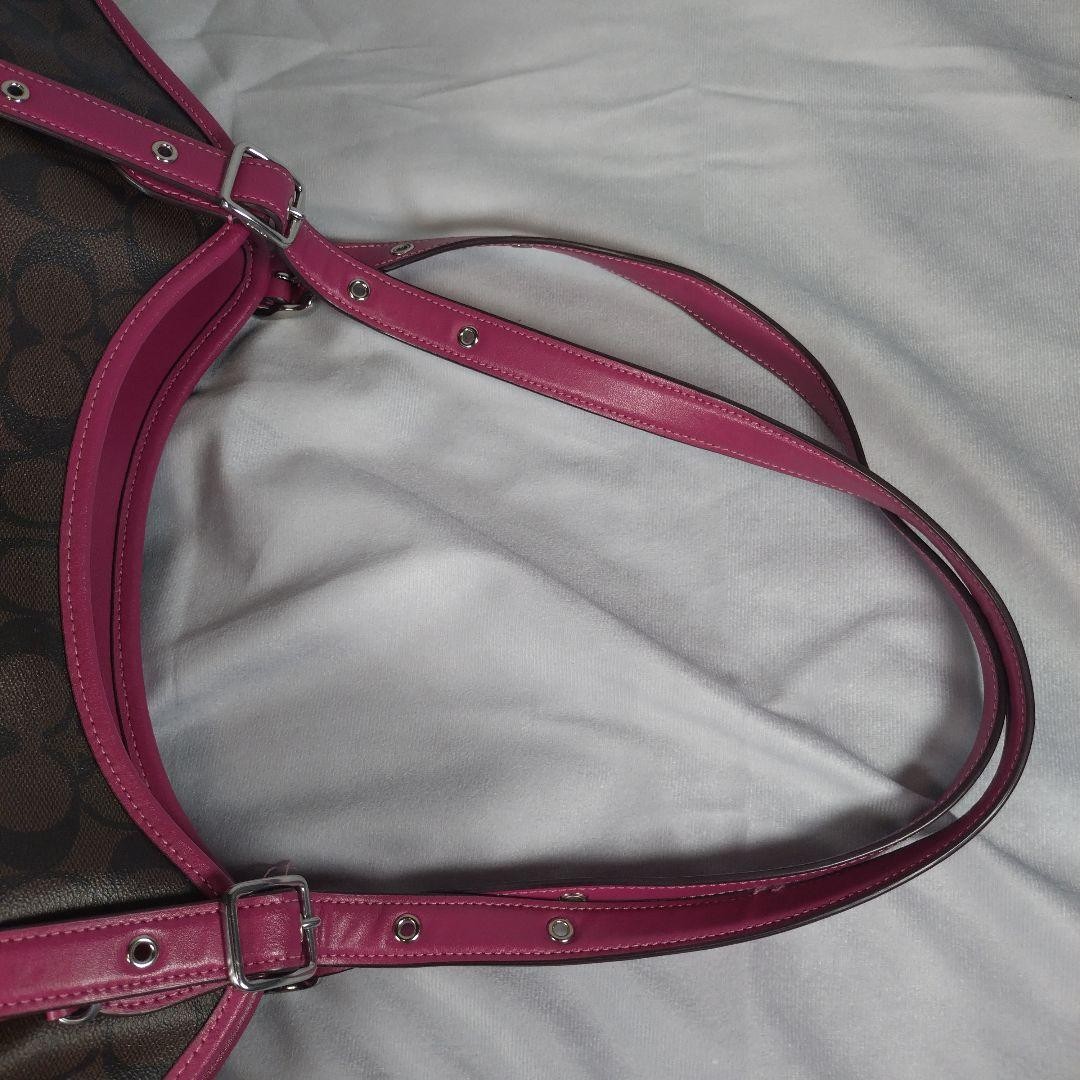 COACH Logo Print Handbag Brown Pink 30cm x 46cm x 17cm Stylish Bag