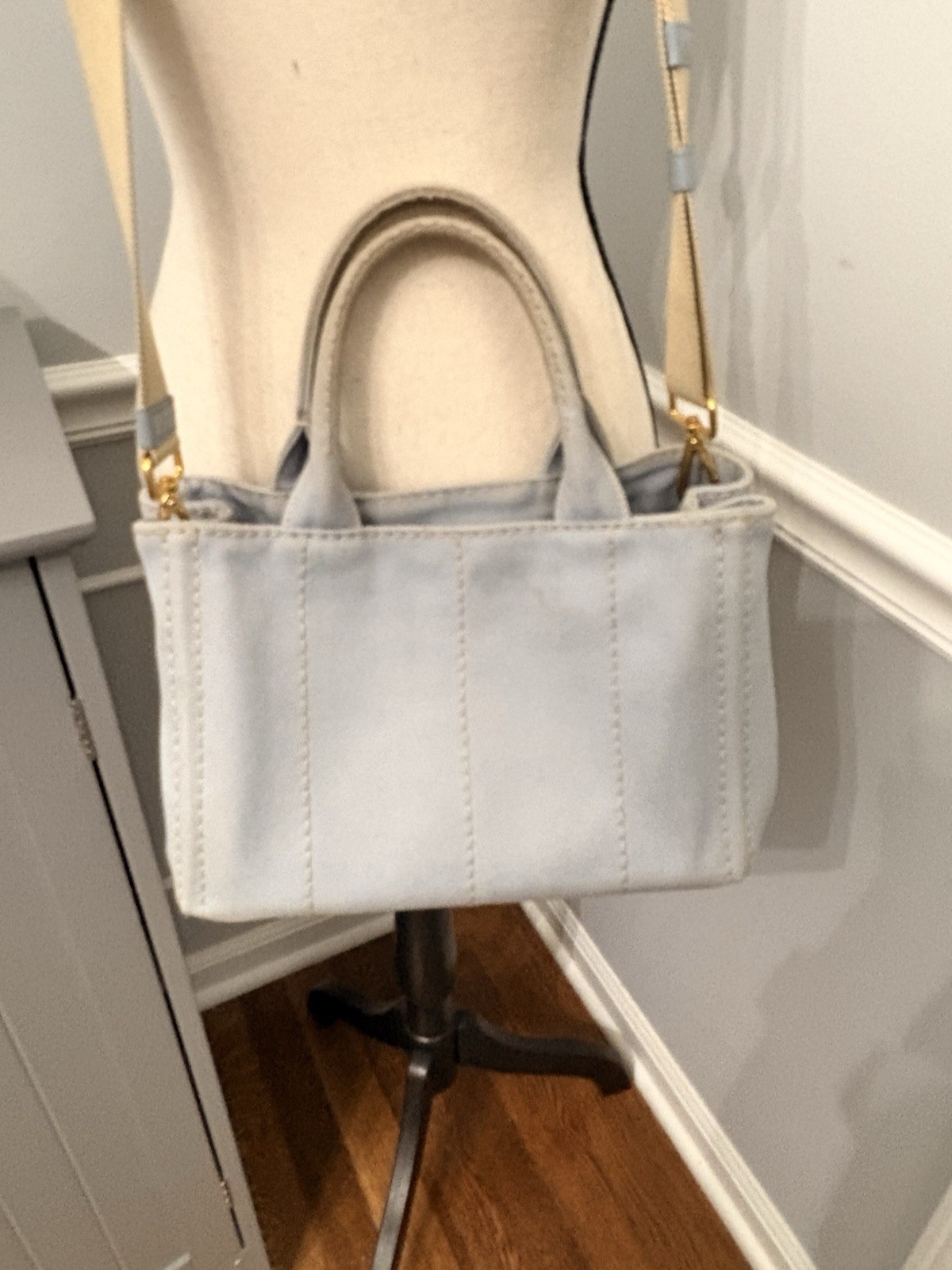 PRADA Light Blue Denim Small Canapa Bag Top Handle