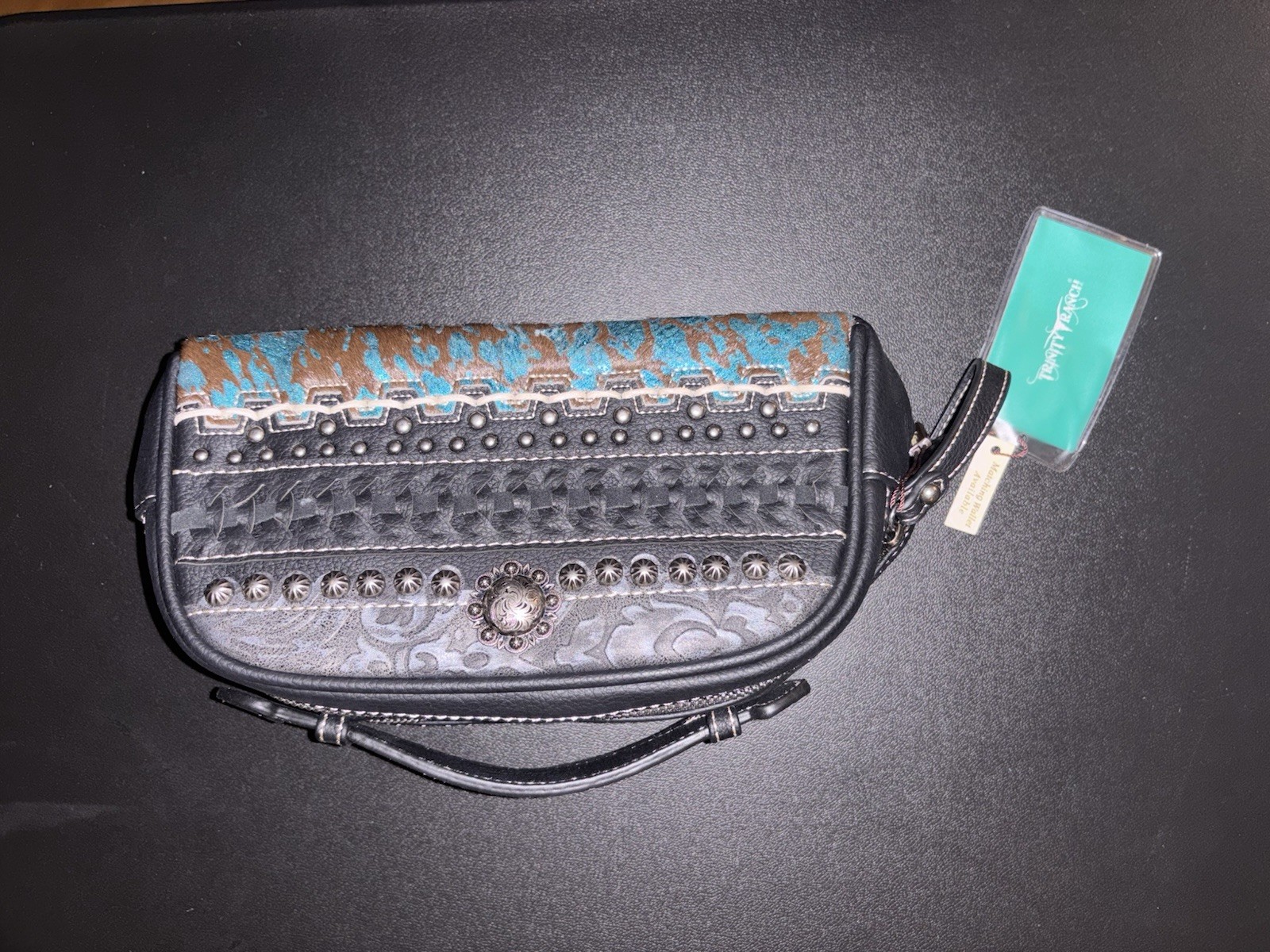 Trinity Ranch Western Wristlet Clutch – Hair-on Hide, Tooled Leather NWT