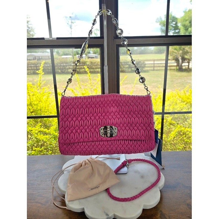 Miu Miu Crystal Matelasse Pink Nappa Leather Jeweled Shoulder Bag