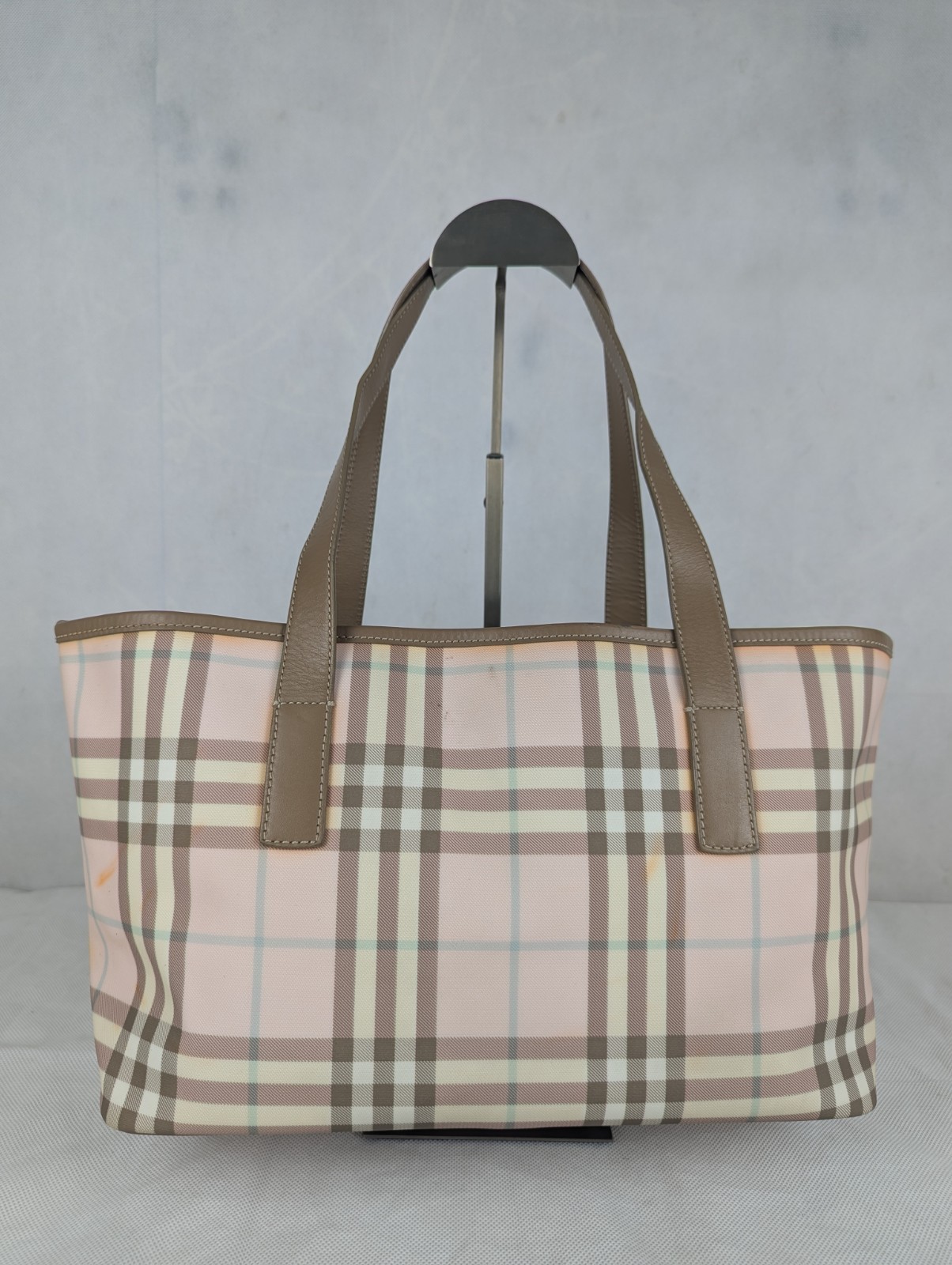 Authentic Burberry Pink Nova Check PVC Leather Tote Shoulder bag Made in china.