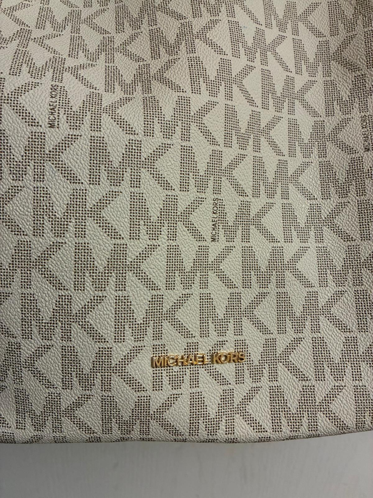 Michael Kors MK Signature Vanilla Brown Hobo Shoulder Bag Gold Charm 🔥FAST SHIP