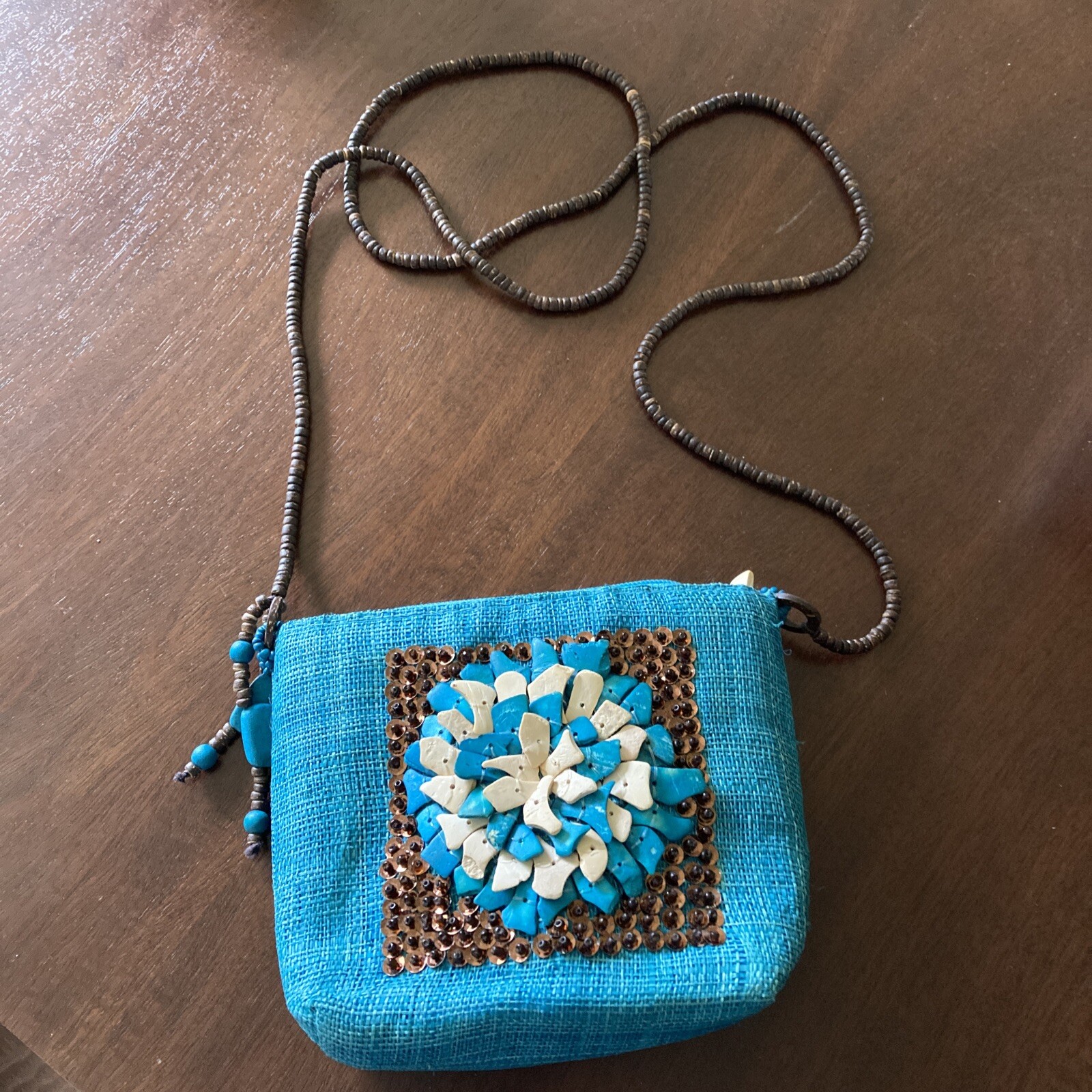 Teal CEBU Beaded Crossbody/Shoulder Style Signature Collection Purse~EUC