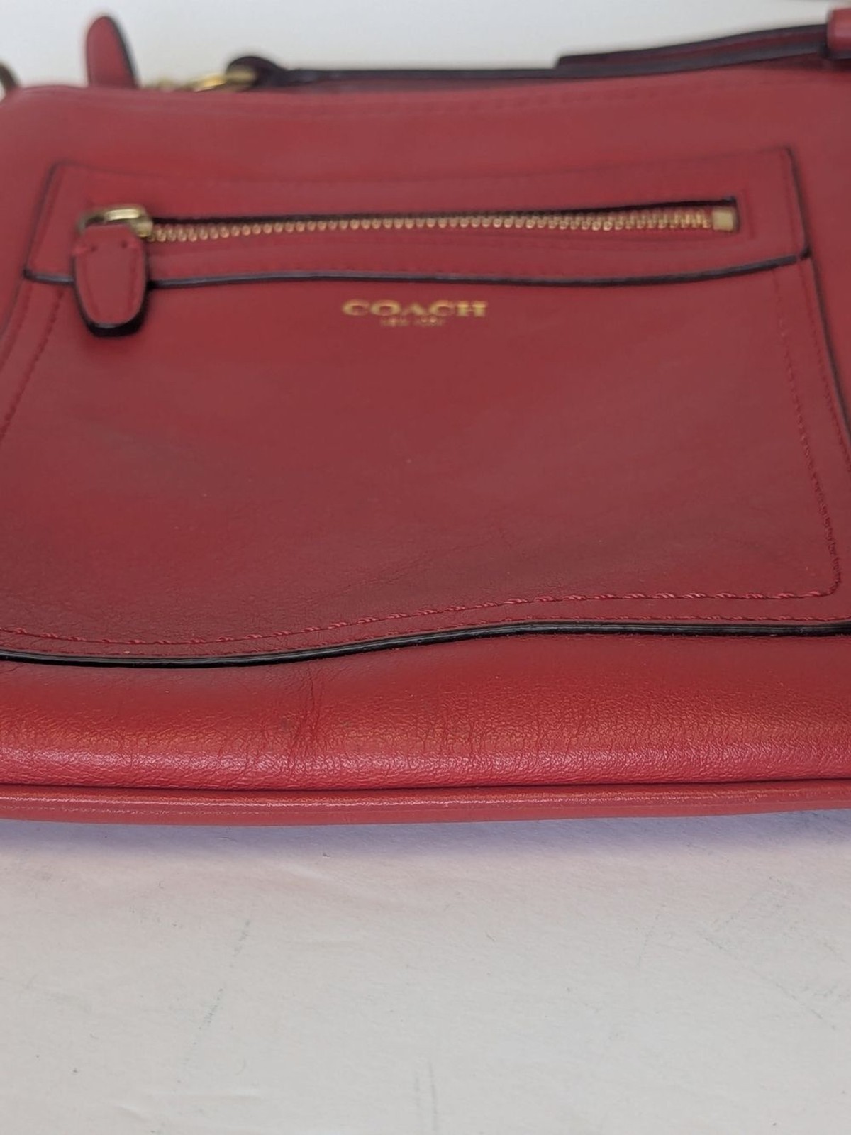 Small Coach Red Leather Crossbody Bag For Her 8.5×7.75″