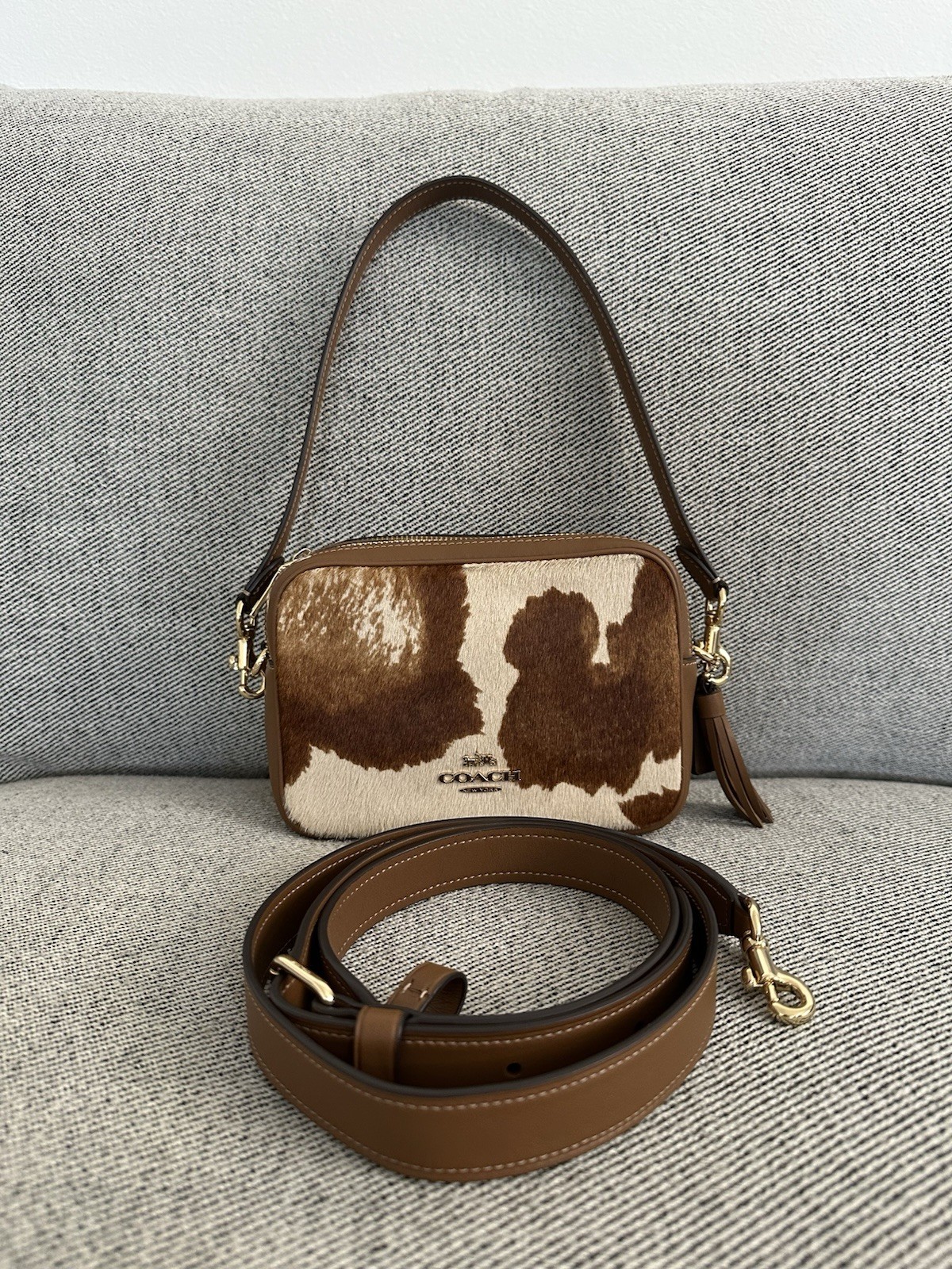 NWT Coach Mini Carey Crossbody Bag Haircalf With Cow Print CEK71 Gold/Cow Multi