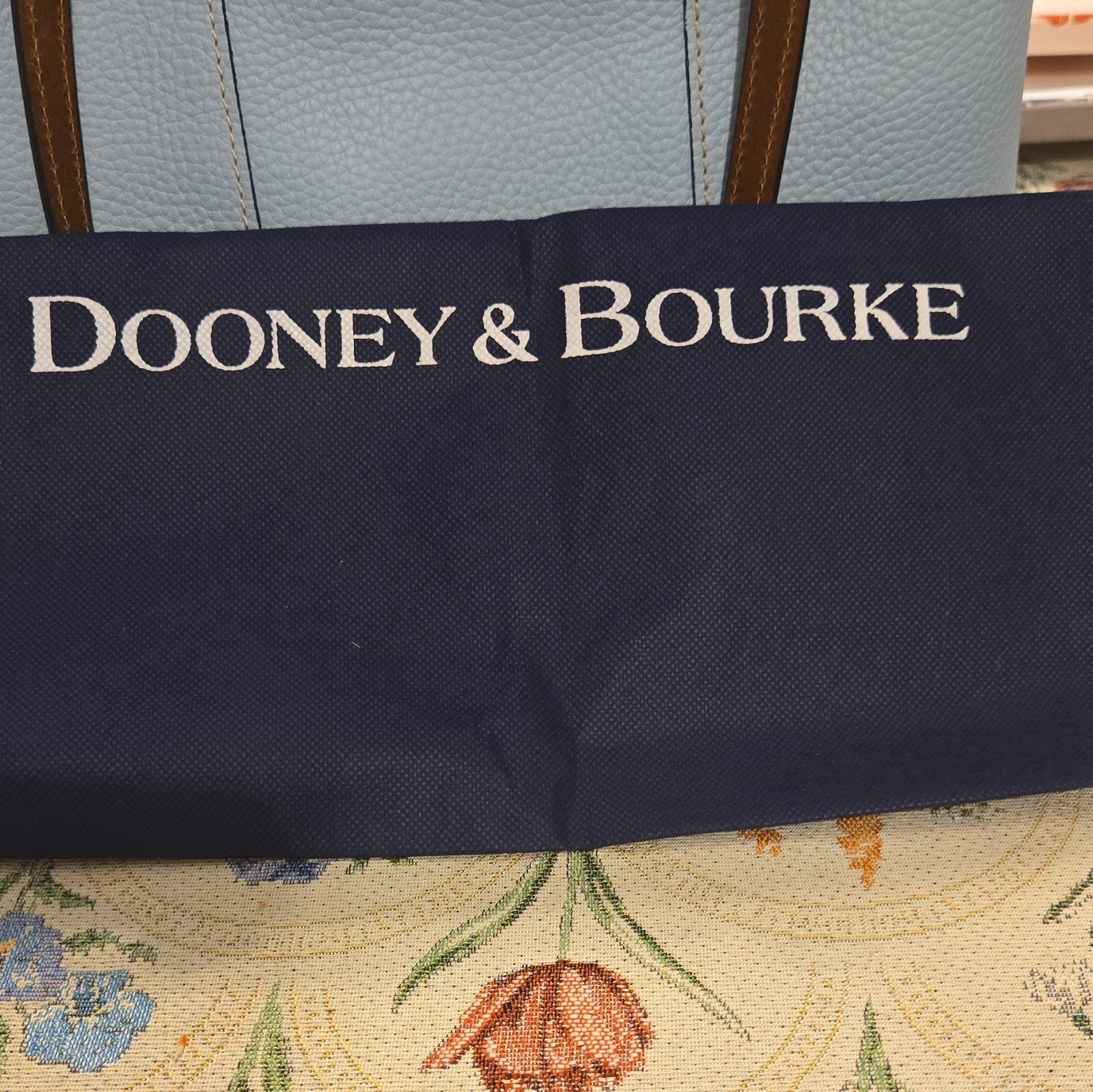 Dooney & Bourke Small Tote Light Blue/Brown Trim Zip Lined Pockets Dust Bag