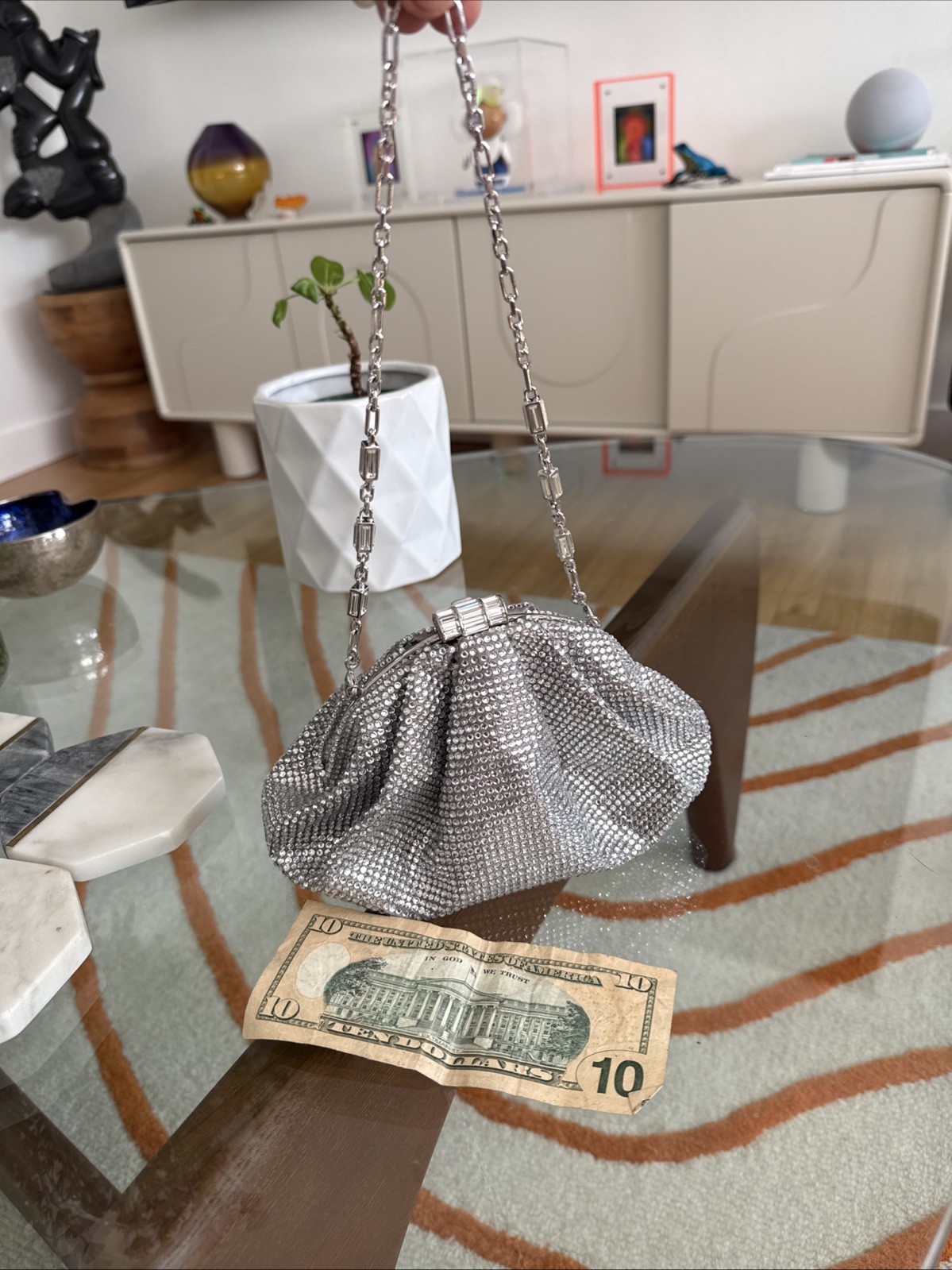JUDITH LEIBER COUTURE SILVER CRYSTAL EVENING BAG