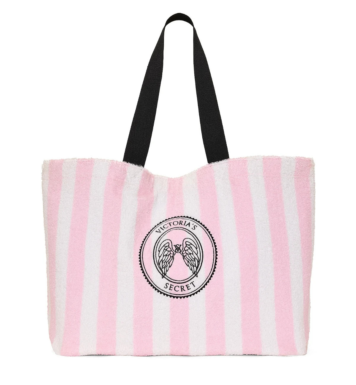 Victoria’s Secret NWT Pink Striped Terry Tote Bag Angel Essentials Travel Logo