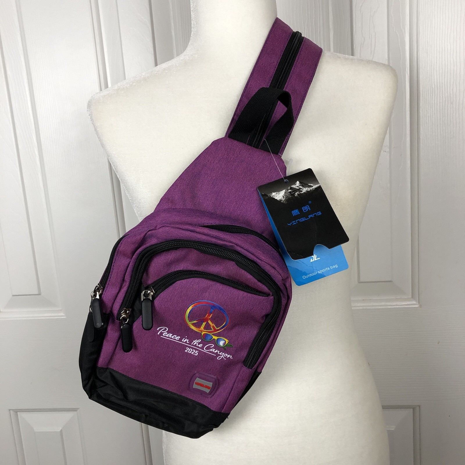 New Crossbody Sling Pack Bag Purple Hiking Outdoors Travel Pockets YINGLANG