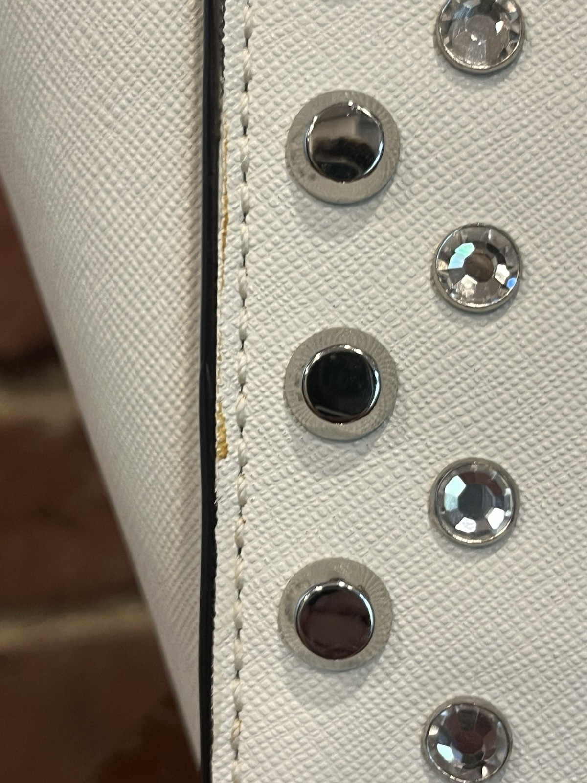 Michael Kors Selma Stud Medium Satchel White Leather Silver Studs Bag