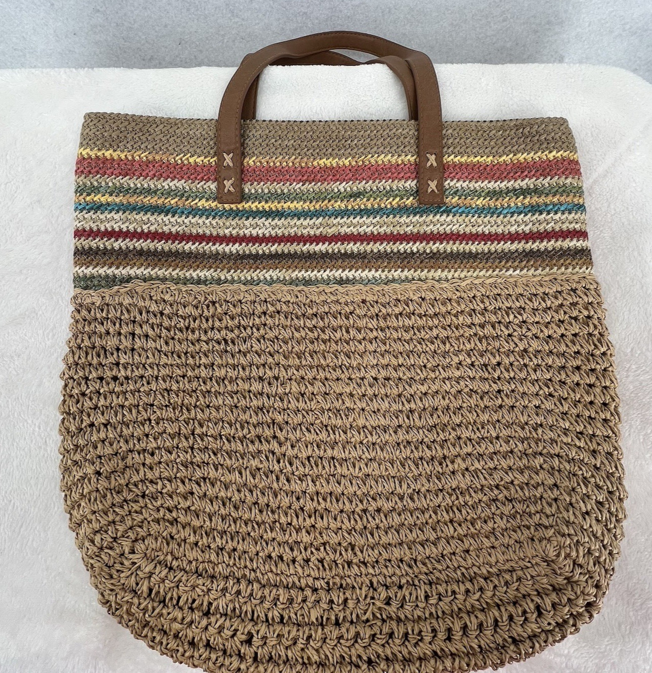 Sun N Sand Straw Tote Bag Beach Purse Woven Multicolor Striped Large