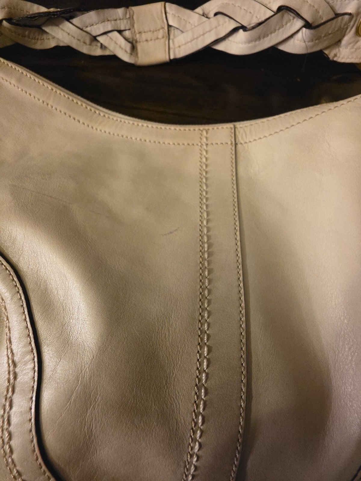 Coach Hamptons Braided Strap Cream Leather Hobo Bag 10044
