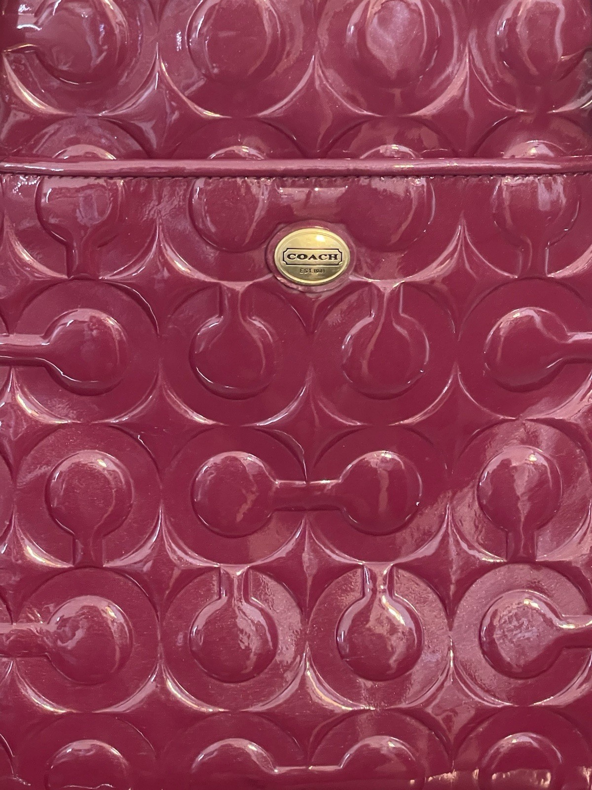 Coach Peyton Op Art Embossed Patent Double Zip Carryall 24607 Passion Berry