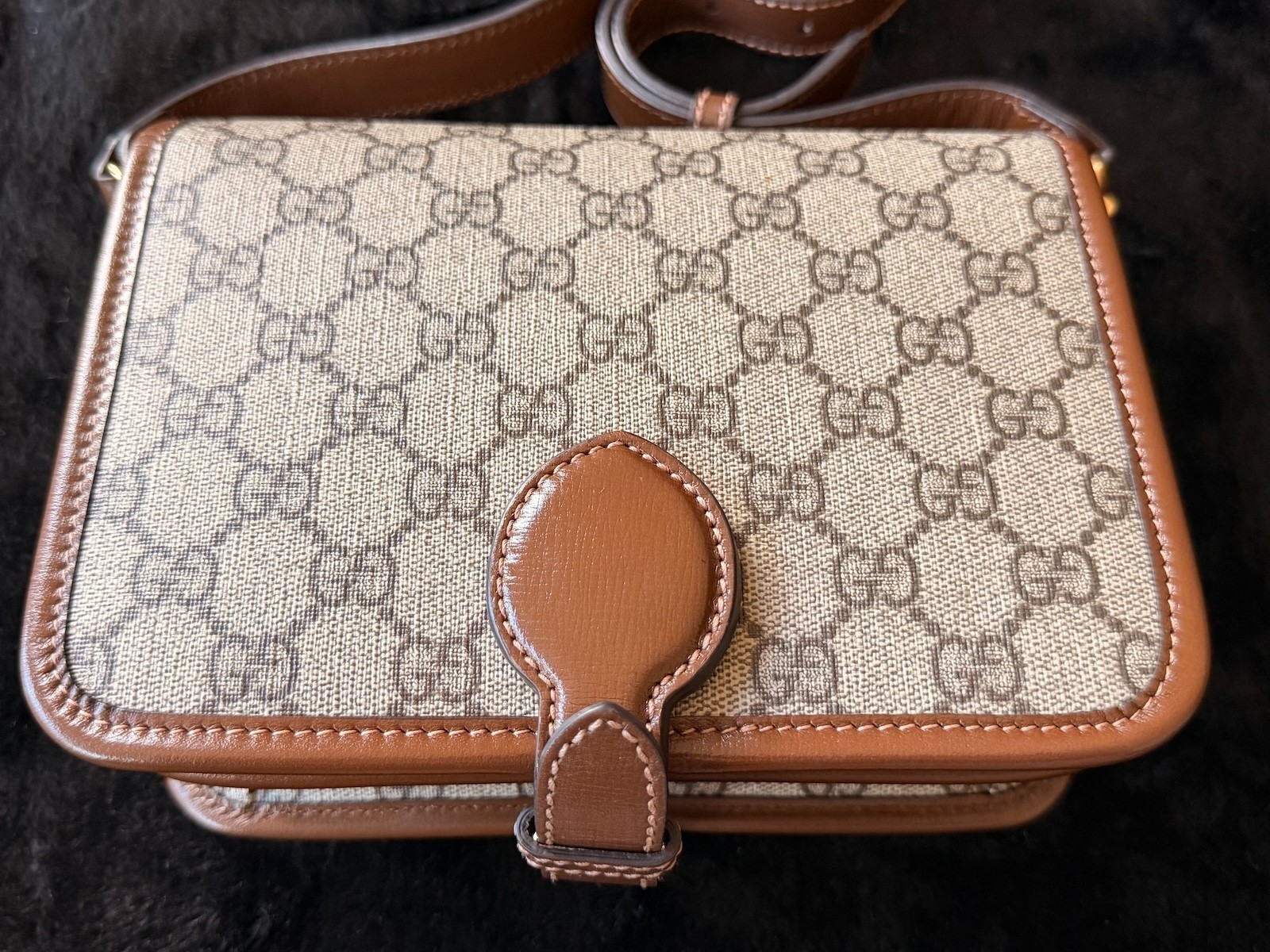 Gucci Beige/Ebony GG Supreme Canvas Mini Interlocking Shoulder Bag
