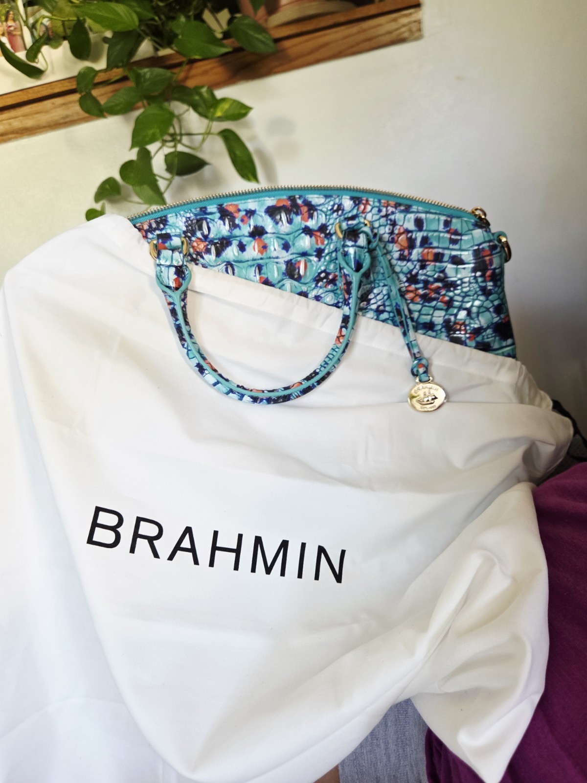 Brahmin Duxbury Zip Satchel w Adjustable Strap And Matching Wallet Set