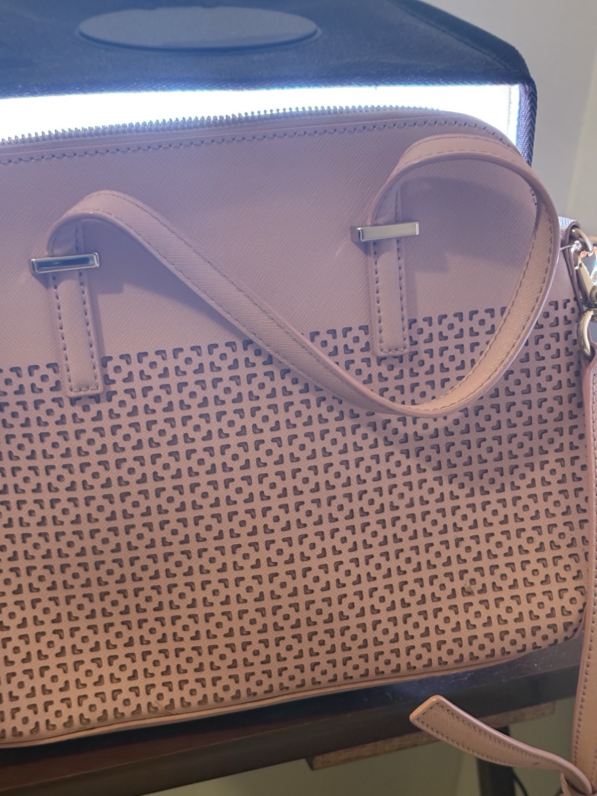 Kate Spade New York Pink Perforated Satchel Top Handle Zip Bag Detachable Strap
