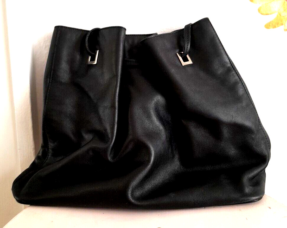 Bally Asymmetrical Black Leather Shoulder Bag w/ Silver Hardware Magnetic Close