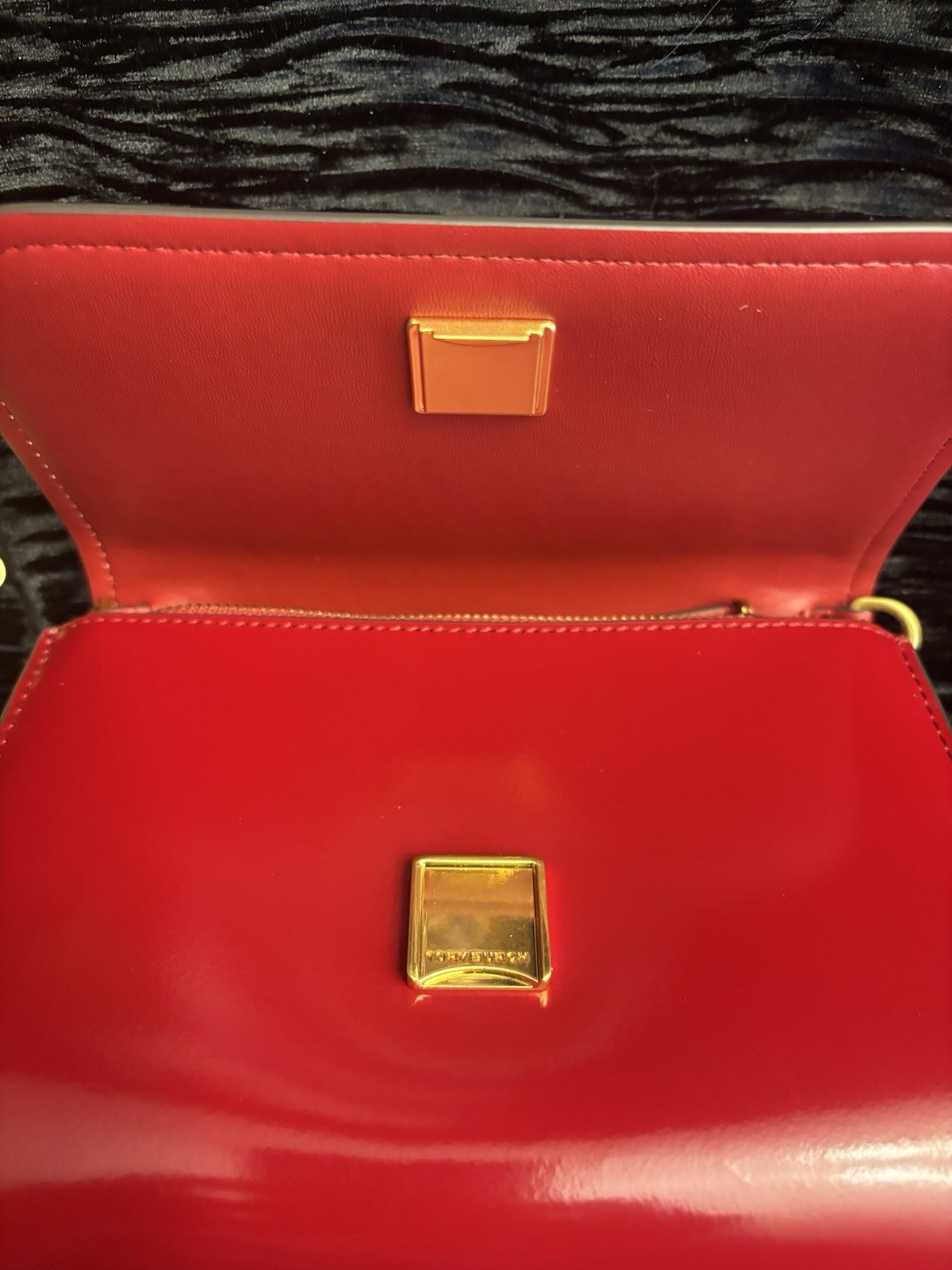 Tory Burch Emerson patent leather chain wallet crossbody bag in Lipstick Red