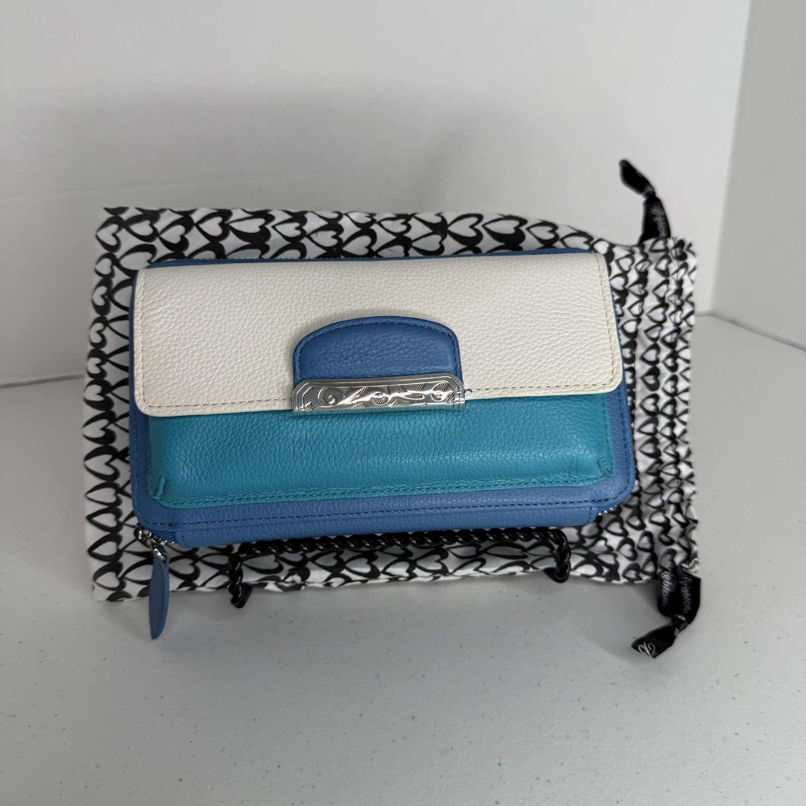 Brighton “Cachet” Blue, Turquoise & White Leather Cross Body Organizer NWT