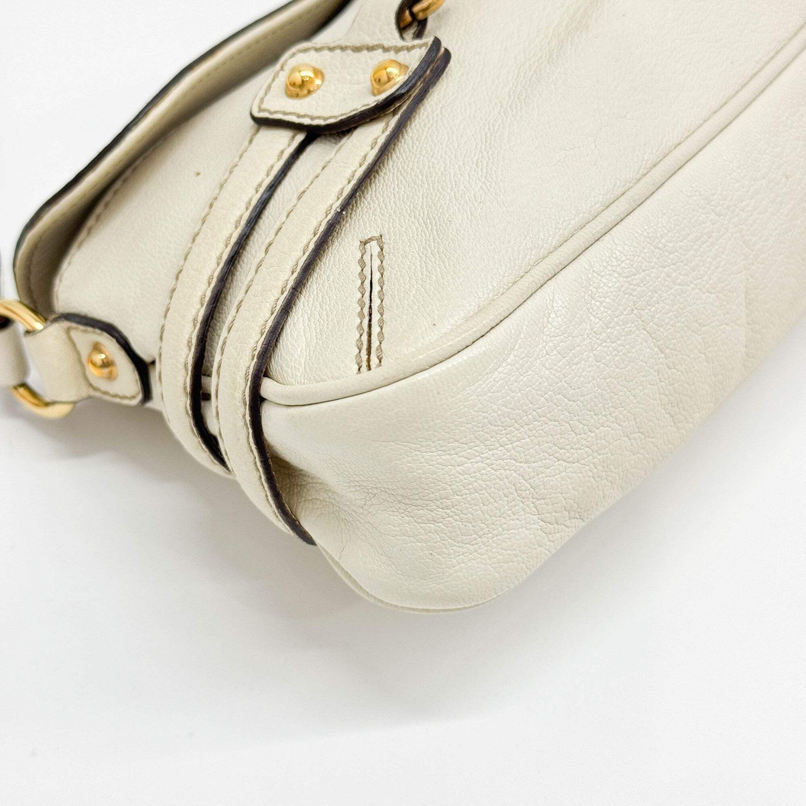 GUCCI Horsebit Off White Leather Shoulder Bag